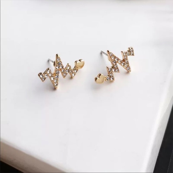 "Warrior" Heartbeat Diamond Minimalist EKG Everyday Nurse/Doctor Stud Earrings - Picture 7 of 9